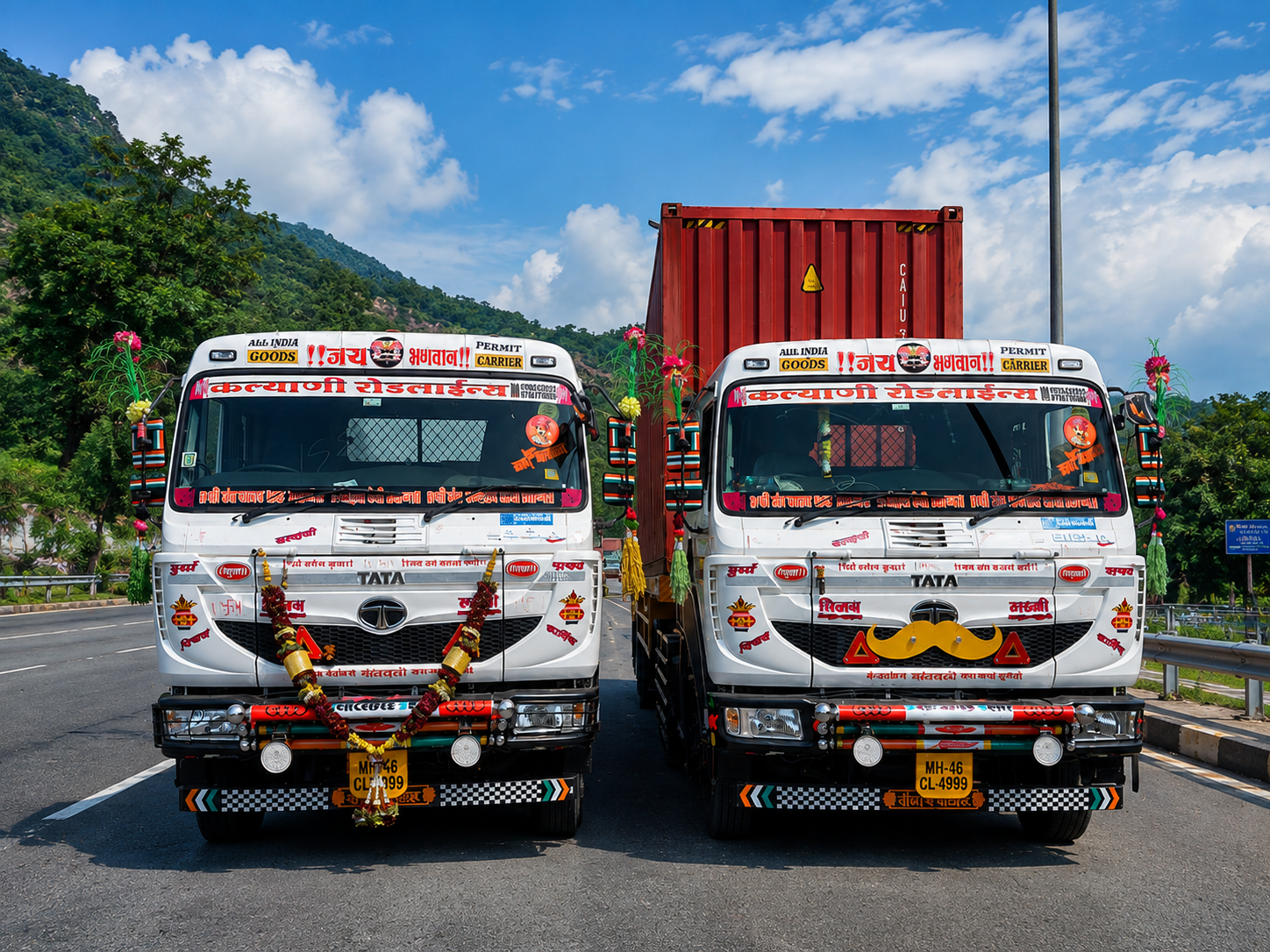 Pair of branded Kalyani Roadlines trucks