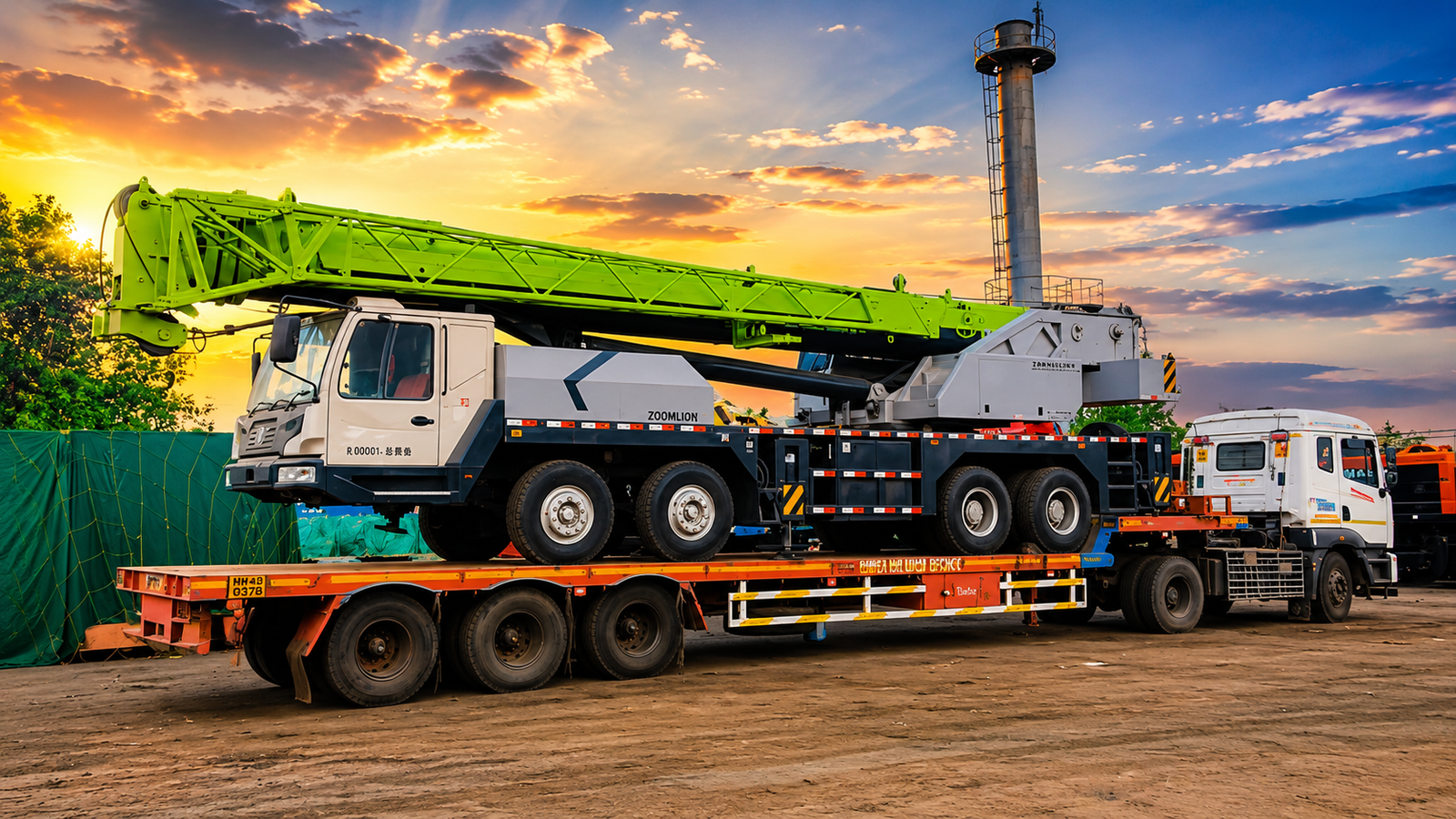 Over-dimensional crane load on a multi-axle trailer